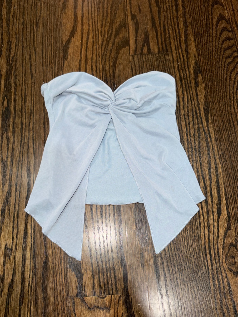 Edikted Light Blue Strapless Twist Front Crop Top